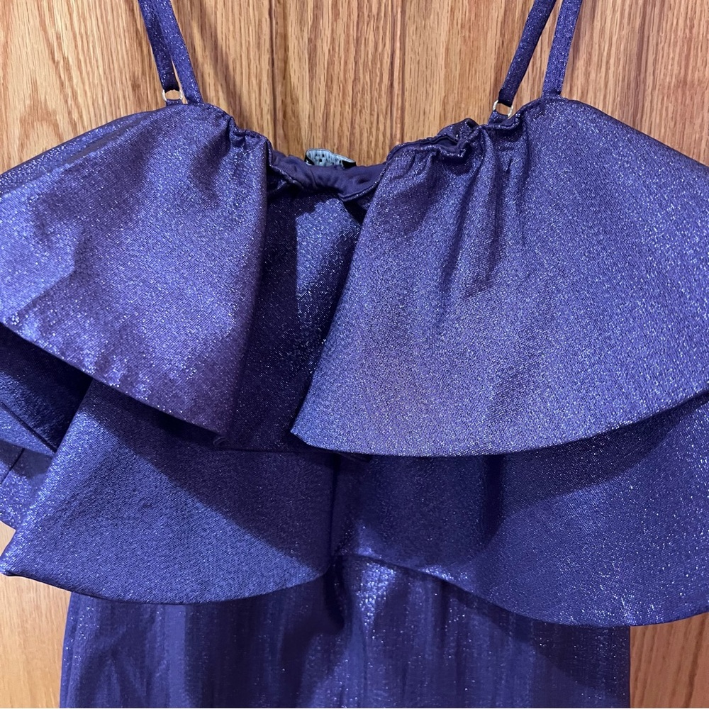 ZARA Ruffled Ruffle Metallic Thread Mini Cocktail Dress in Purple Size Small - Picture 14 of 16